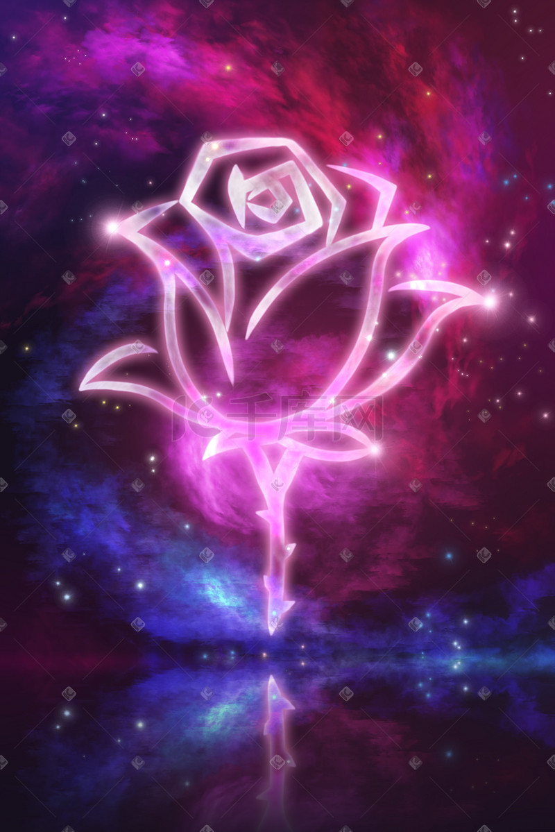 星空里发光的玫瑰花图片