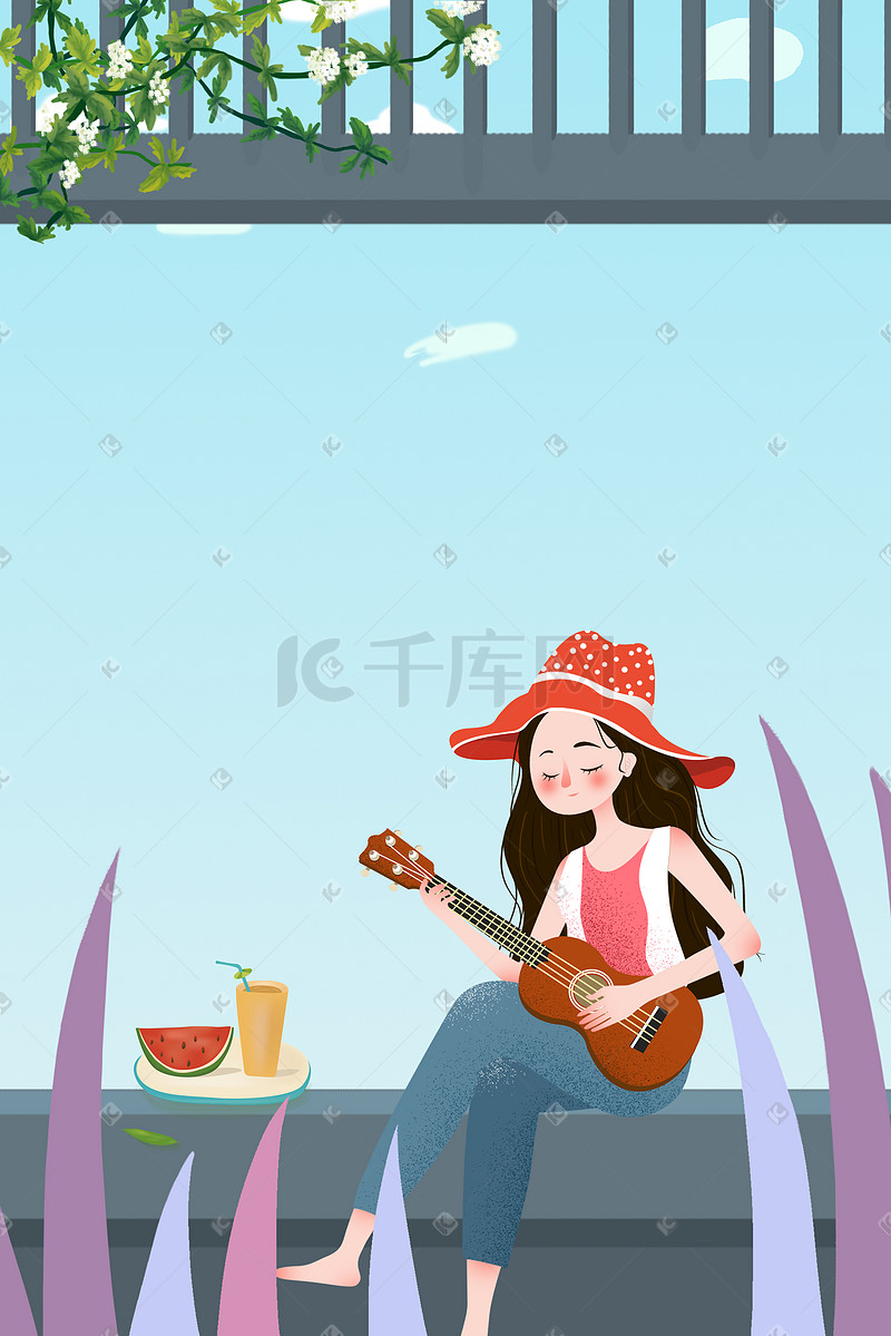 清新吉他弹唱女孩海报背景图片