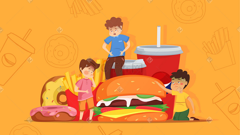 黄色暴饮暴食儿童饮食健康垃圾食品横幅配图图片