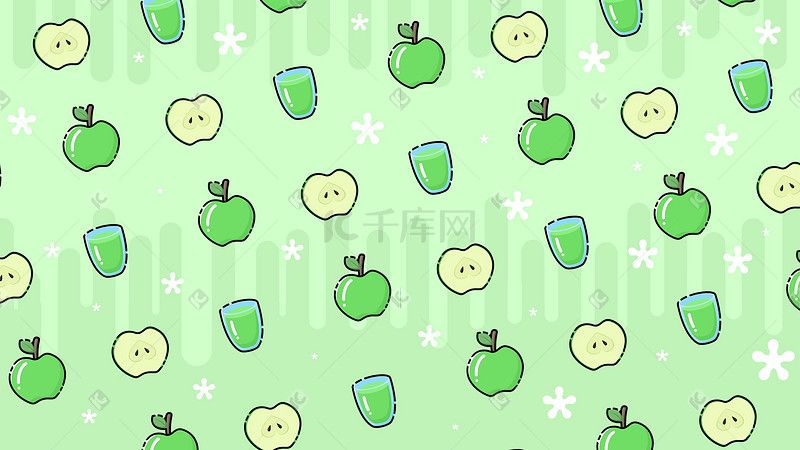 mbe风格水果青苹果果汁手绘插画图片