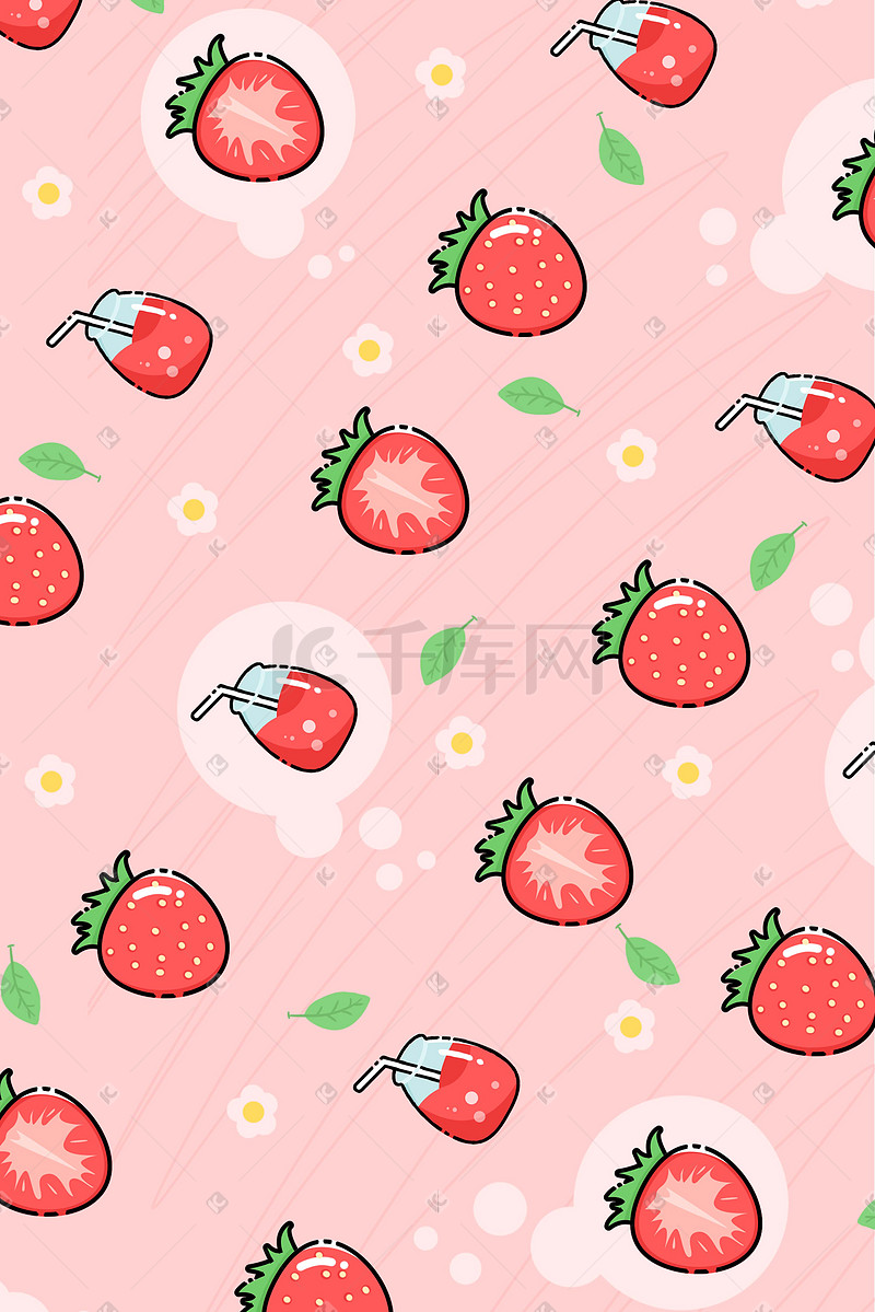 mbe风格水果草莓果汁手绘插画图片