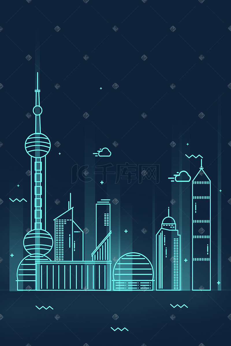 简洁卡通线条城市地标建筑上海东方明珠图片