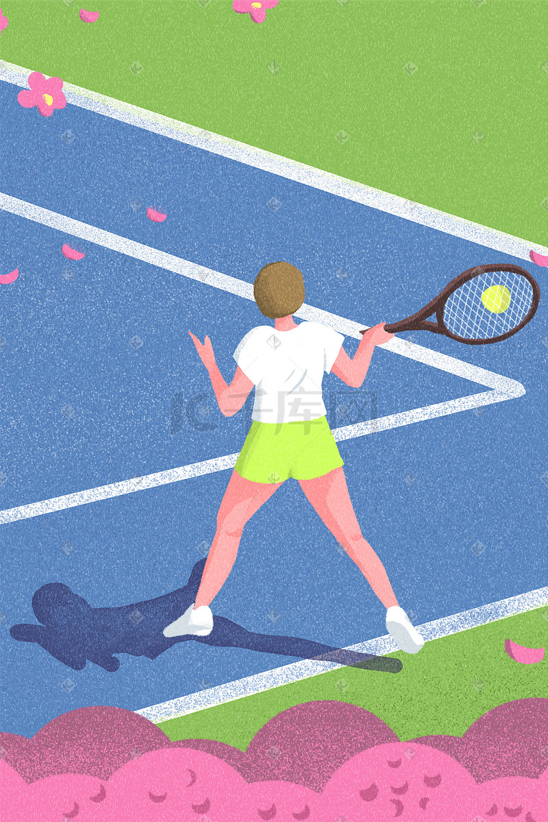 春天的网球场插画海报背景图片
