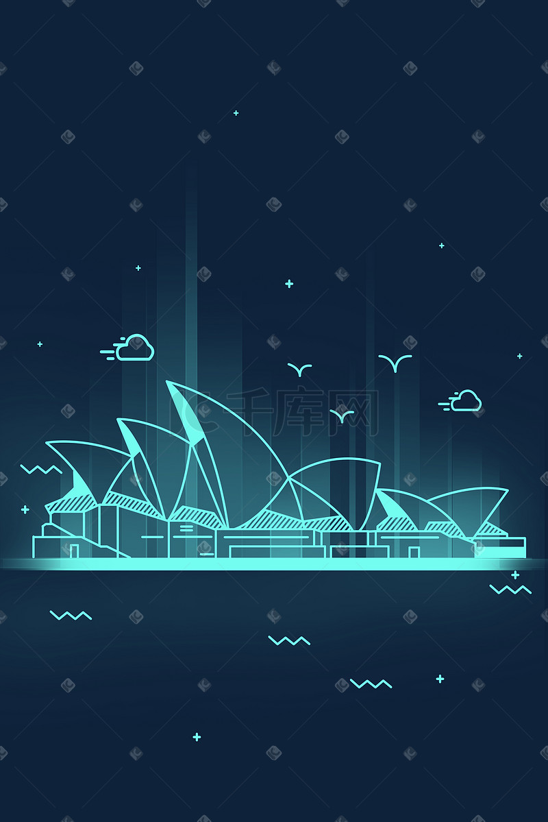 扁平线条卡通澳大利亚地标性建筑悉尼歌剧院图片