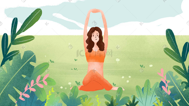 小清新手绘瑜伽健身运动室外插画图片