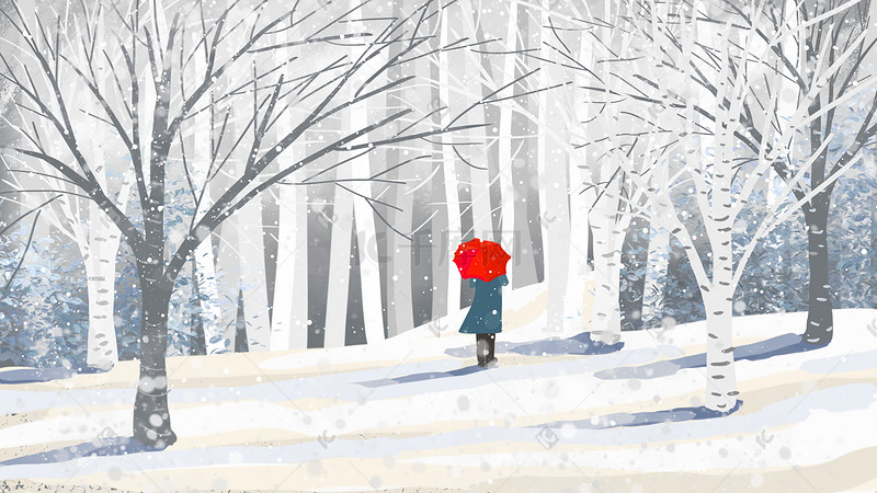 冬季风景手绘插画图片
