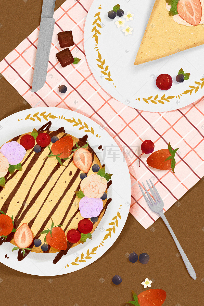 吃货美食蛋糕甜品水果扁平卡通小清新图片