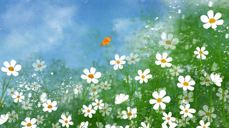 手绘插画小野花花卉植物花丛图片