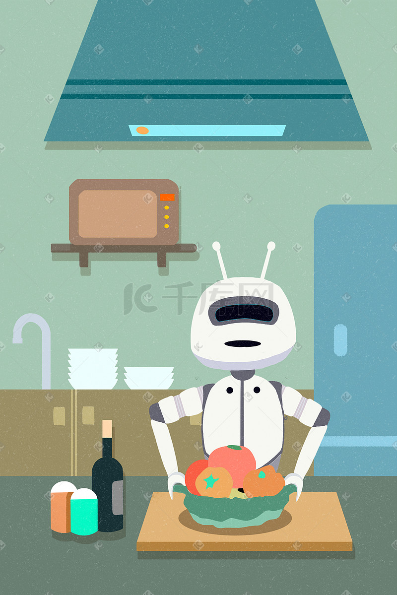智能家居机器人插画科技图片