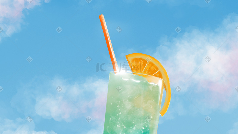 夏天天空蓝天云夏日饮料柠檬茶背景图片