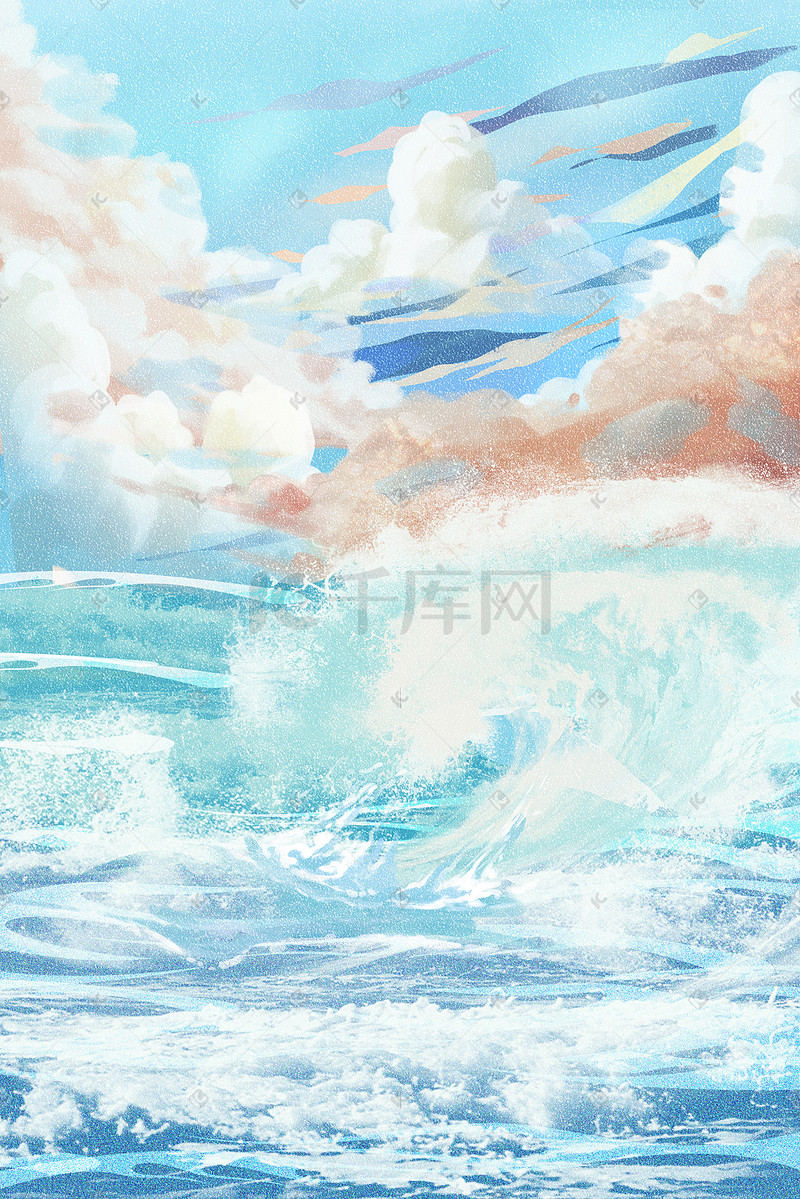 秋天天空蓝天云海海洋海浪大海背景图片