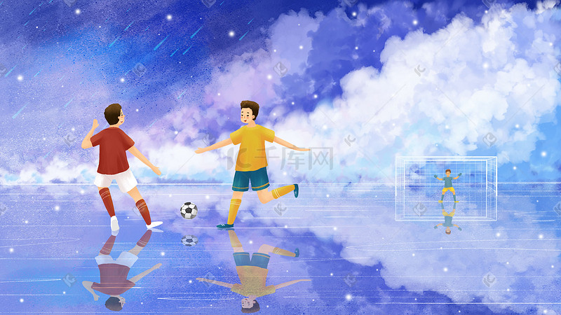踢足球运动男孩天空云风景背景欧洲杯图片