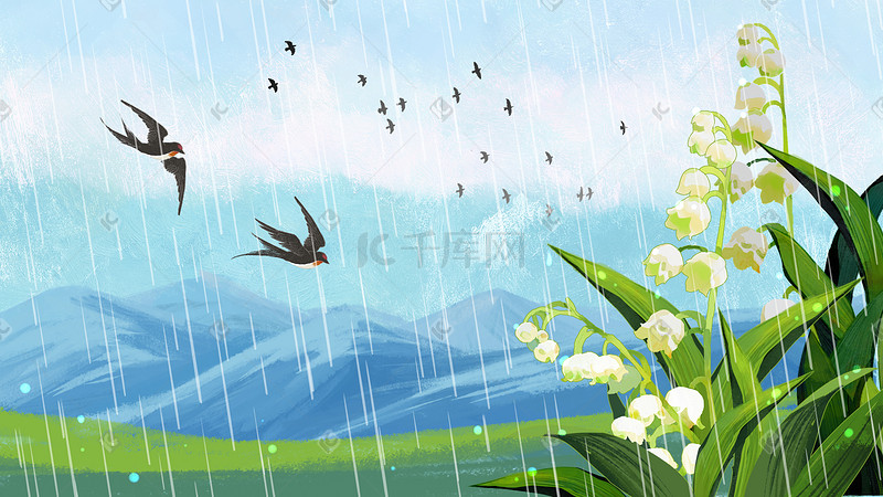雨水春天春季燕子插画图片