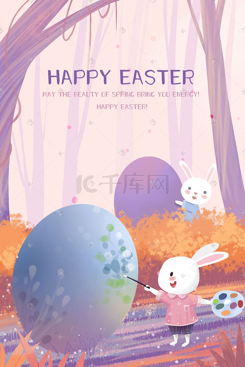 复活节主题之小兔子画彩蛋治愈系场景图片