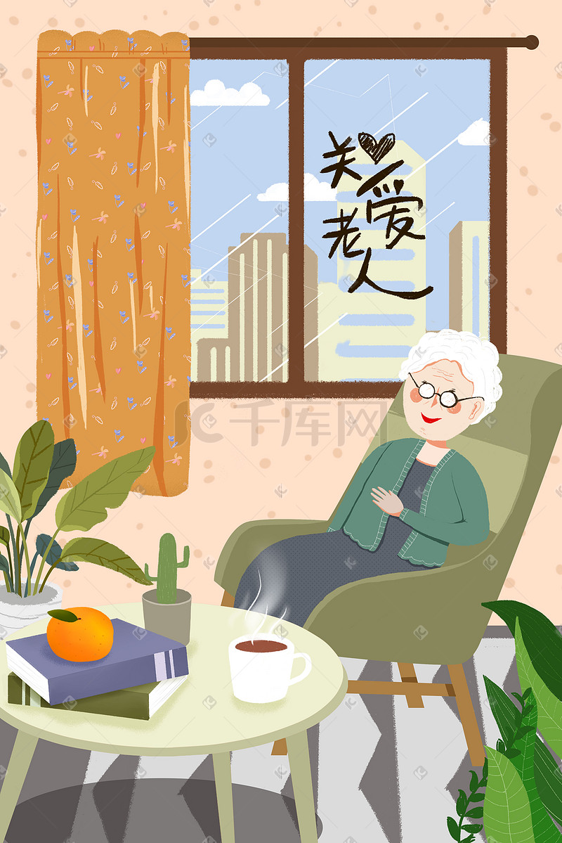 靠窗边满头白发老奶奶图片