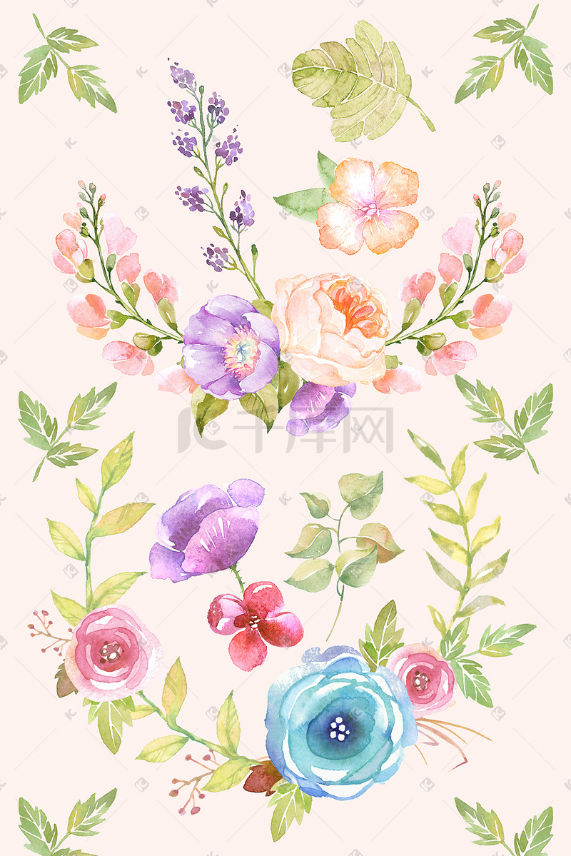 水彩花卉植物背景插画图片