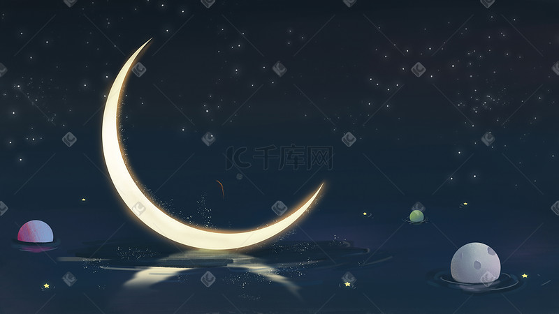 深夜月亮夜空星球唯美背景图图片