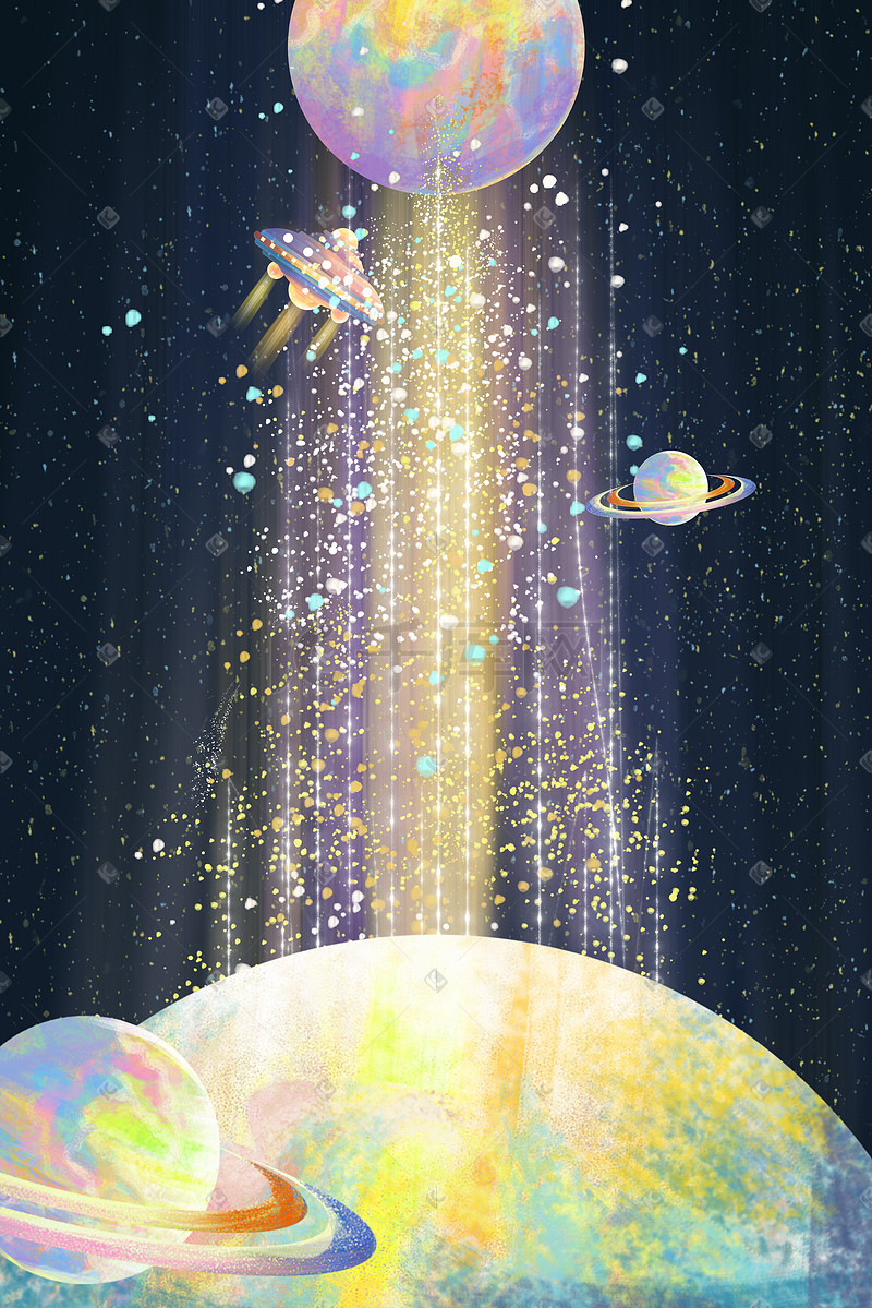 宇宙飞船科幻动画星空风景星星恒星插画背景图片