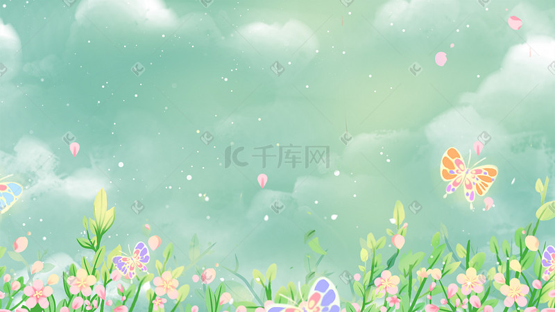 绿色唯美卡通小清新春季春古风花卉植物配图图片