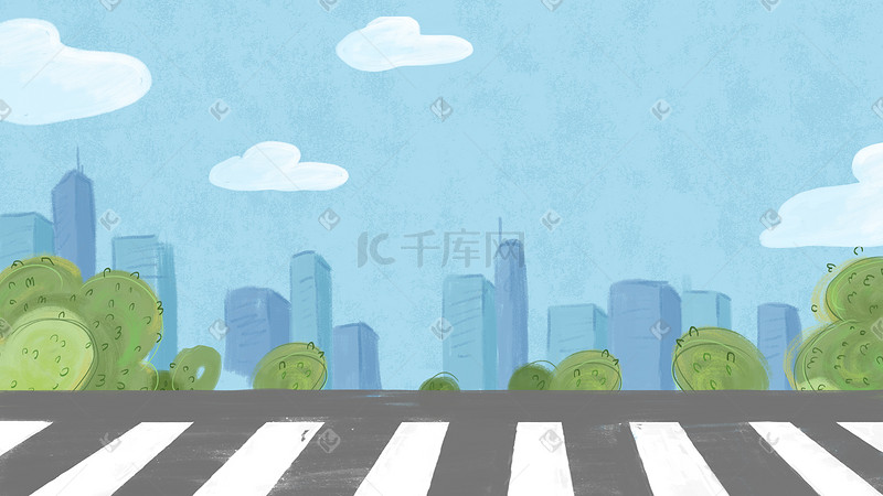 手绘矢量城市马路交通儿童插画图片