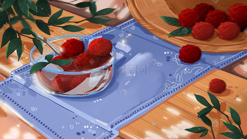 小清新水果杨梅手绘夏季植物创意美食图片