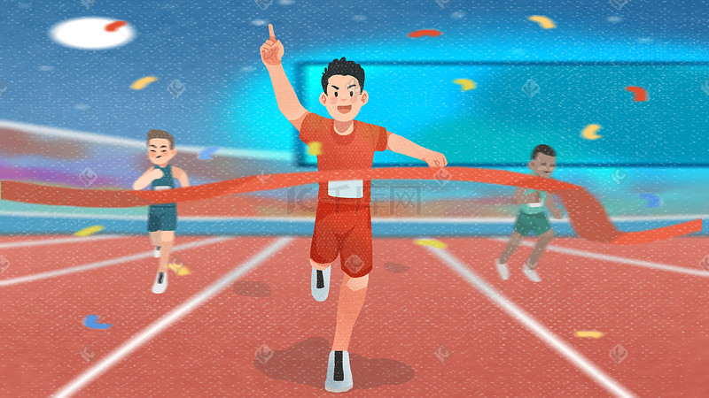 手绘奥运短跑运动员运动插画图片
