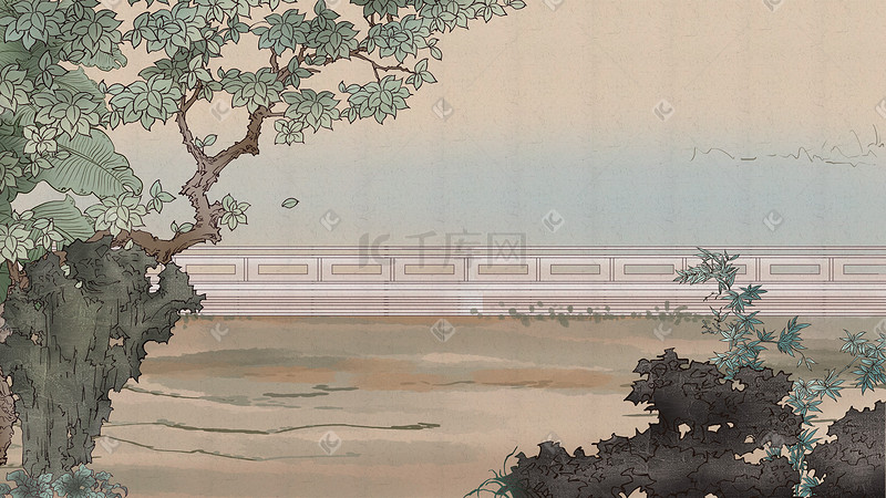中国风古风水墨植物树木传统生活文化古代图片