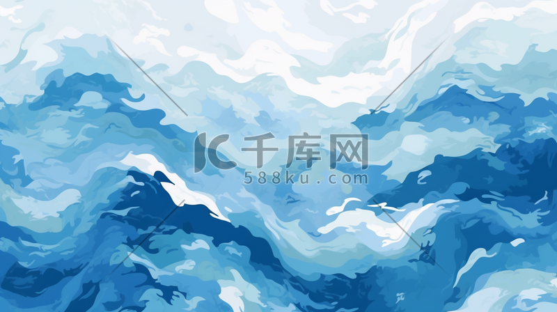 创意水彩海浪海洋插图图片