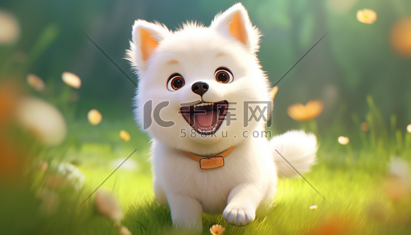 花丛里有一只卡通可爱的柴犬狗图片