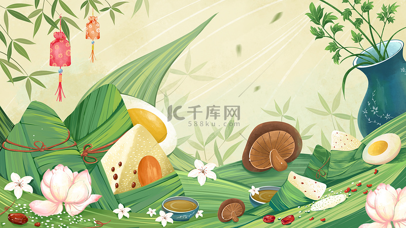 端午节粽子鸡蛋传统美食插画图片