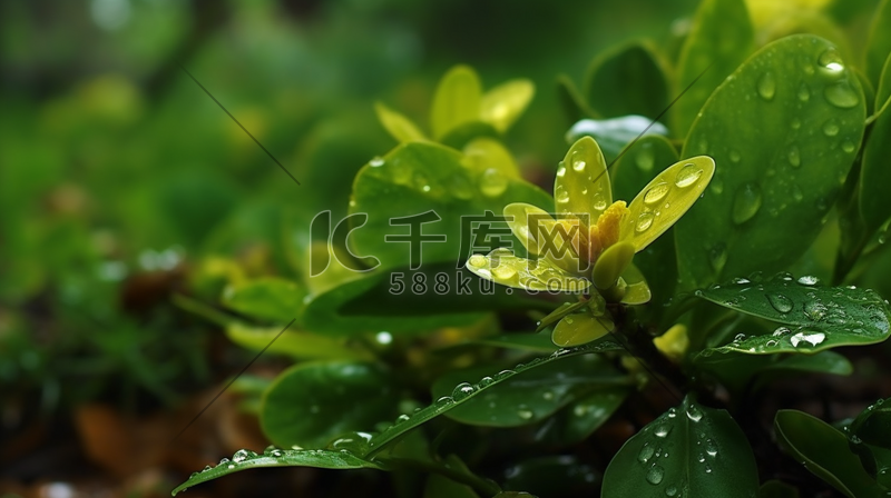 数字艺术春季谷雨绿叶嫩芽水滴图片
