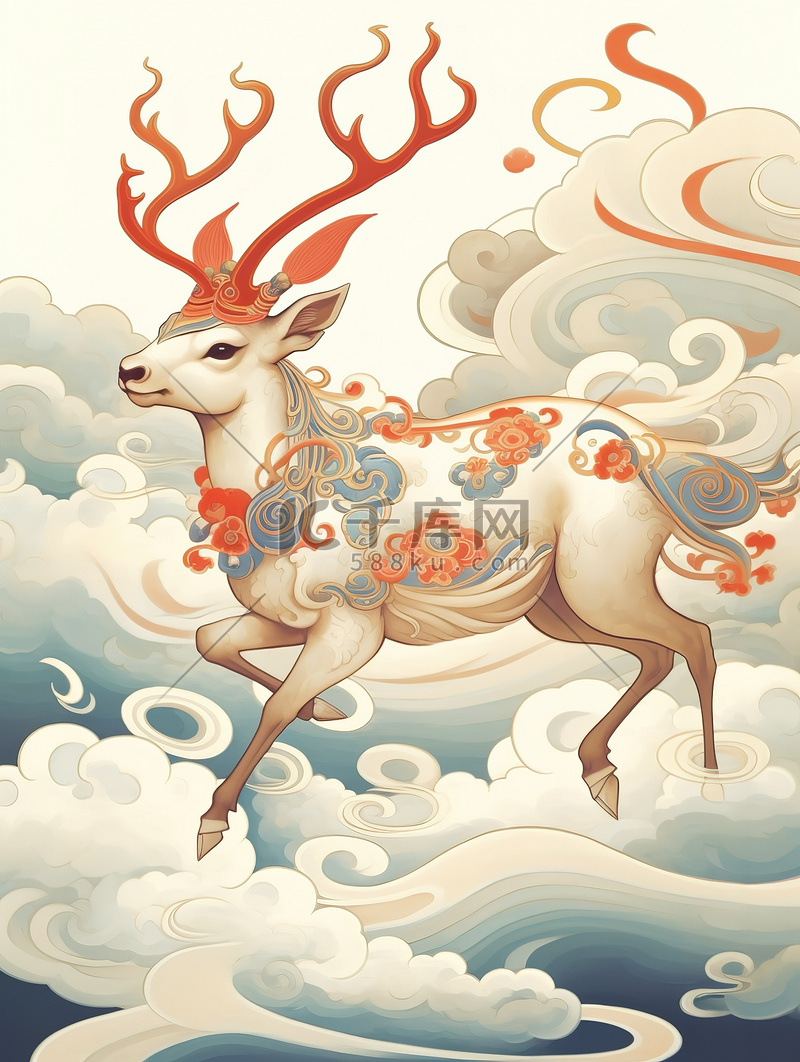 奔跑的鹿中国风插画10图片