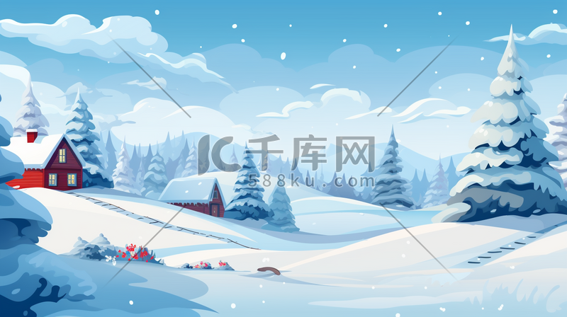 冬季山林雪地上的雪人圣诞节插画11图片