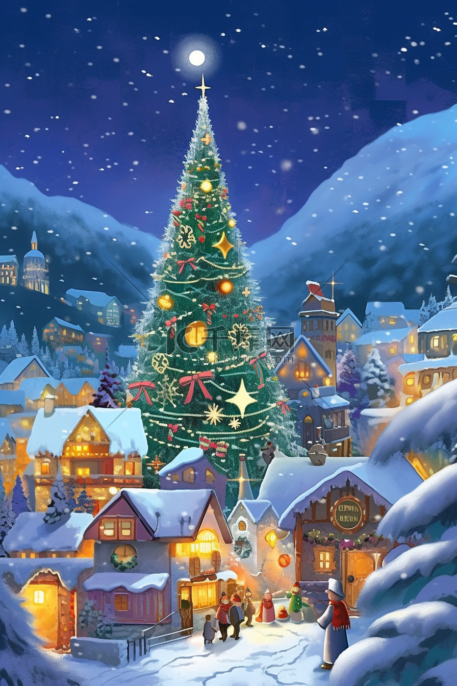 海报圣诞节童话小镇插画图片