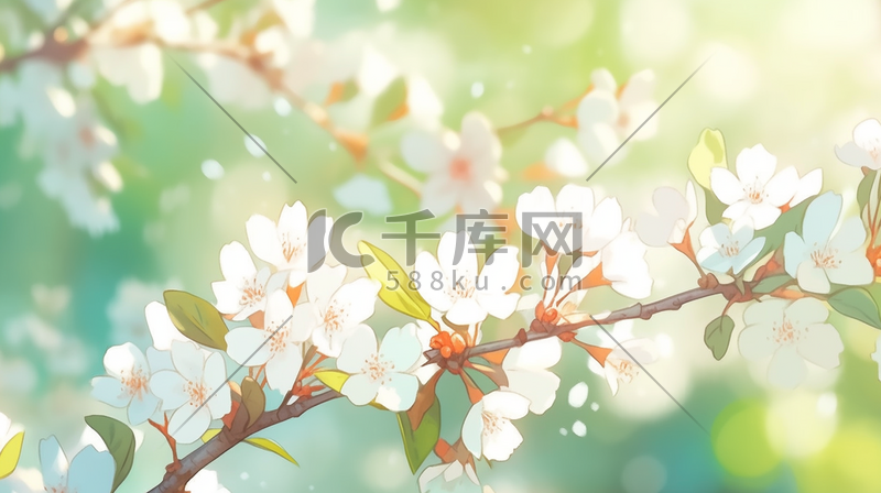 春季桃树开花的唯美清新插画5图片
