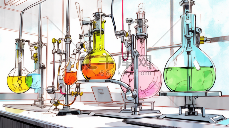 手绘素描化工实验室器皿的插画2图片