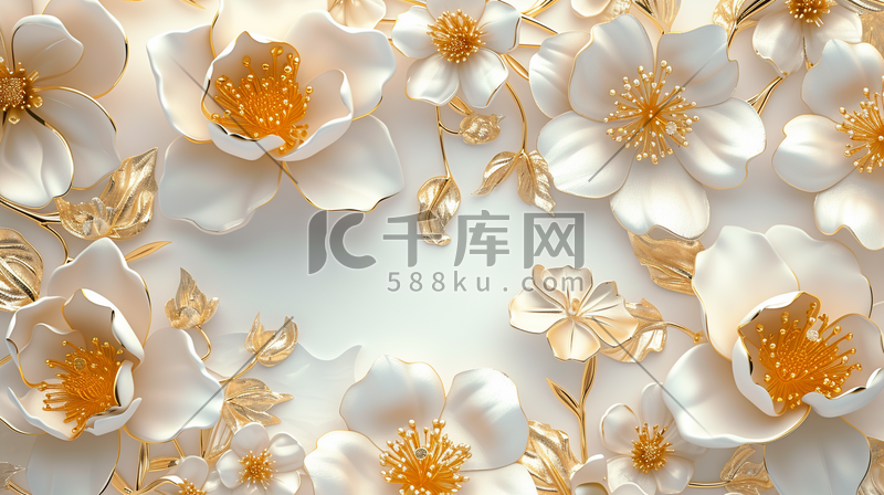 白色欧式简约花朵金属质感的插画20图片