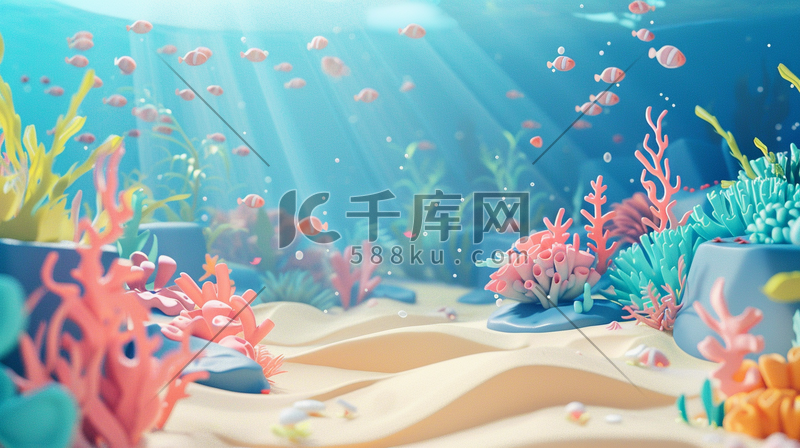 蓝色简约海洋海底生物鱼类水草的插画3图片