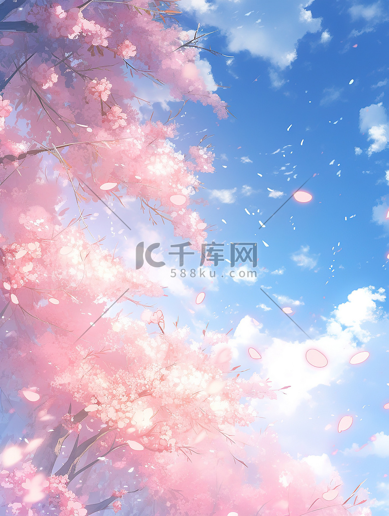 粉色樱花树浪漫春天插画海报图片