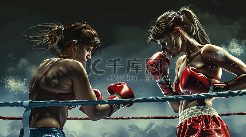 两女性在拳击台对打图片