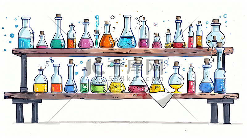 化学工作台手绘图卡通风格矢量插画图片