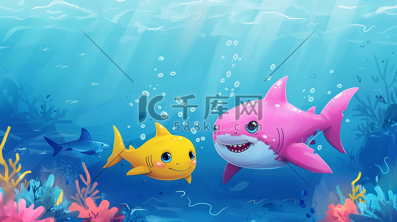 彩色唯美梦幻海洋深海鱼类的插画图片