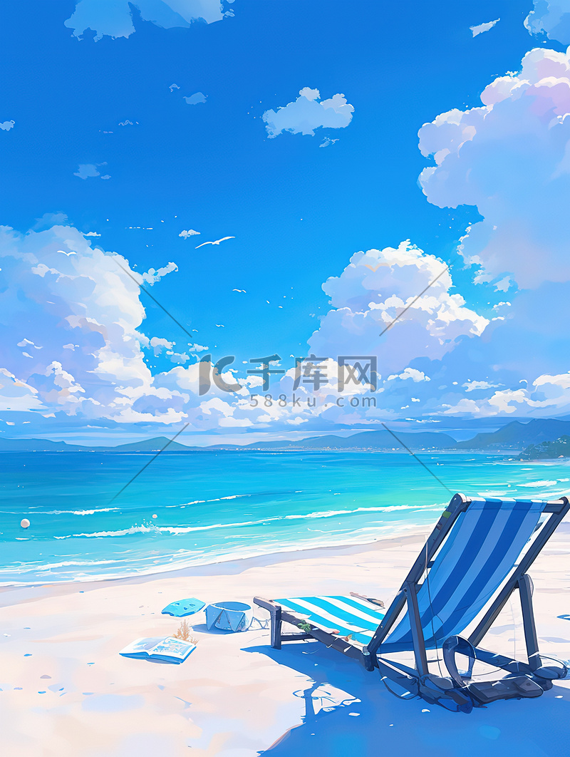 蓝色海洋的海滩休闲度假原创插画图片