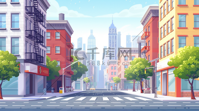 纽约街道与道路城市建筑插画图片