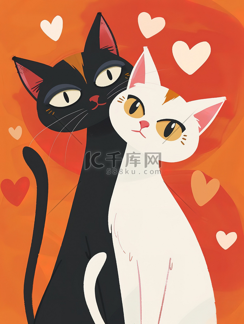 两只情侣猫咪插画图片