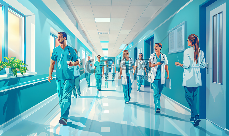 医疗保健 专业 人医学快乐的医生护士医院走廊图片