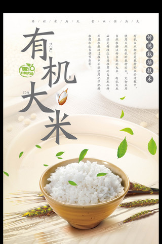 有机海报海报模板_中国风绿色健康有机大米海报设计