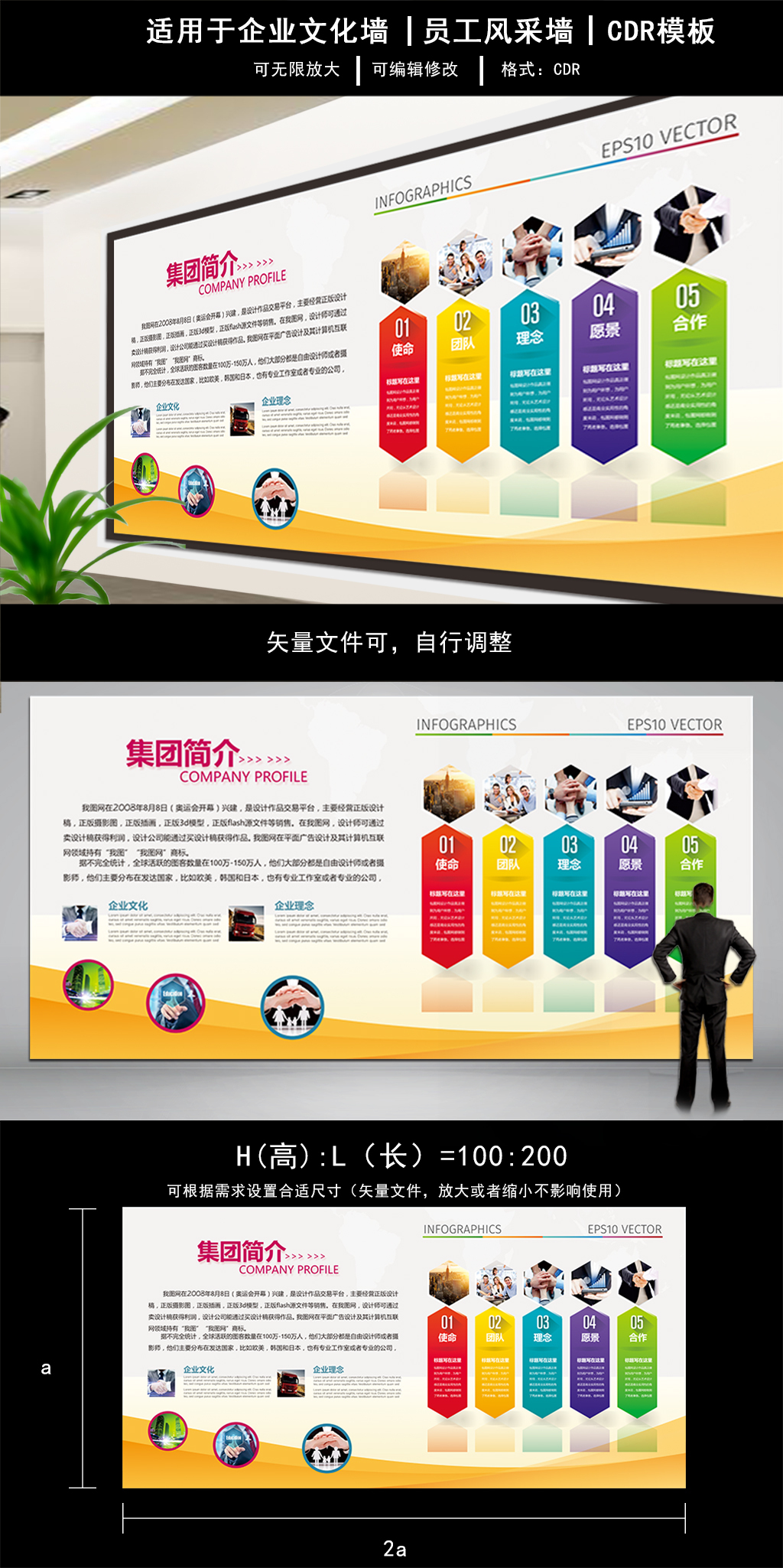 文化墙海报模板_公司企业文化形象墙公司简介展板