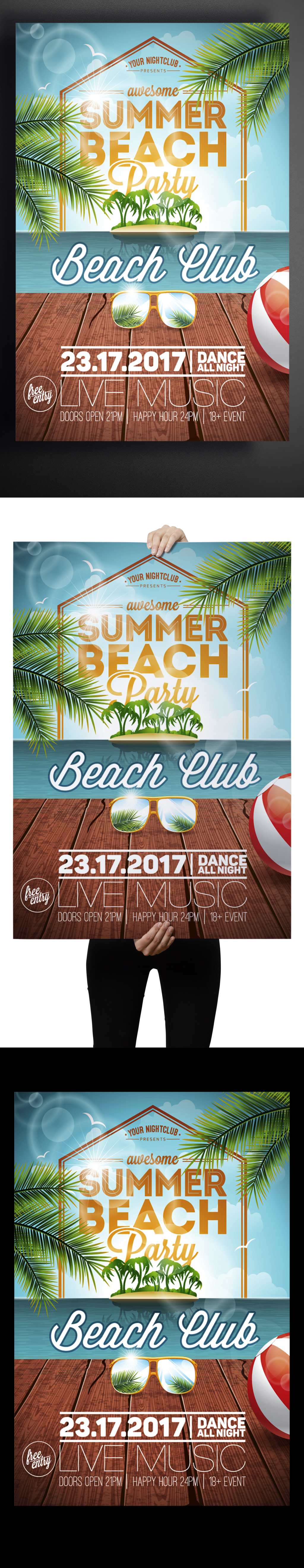 盛夏海边沙滩派对狂欢夜创意海报图片