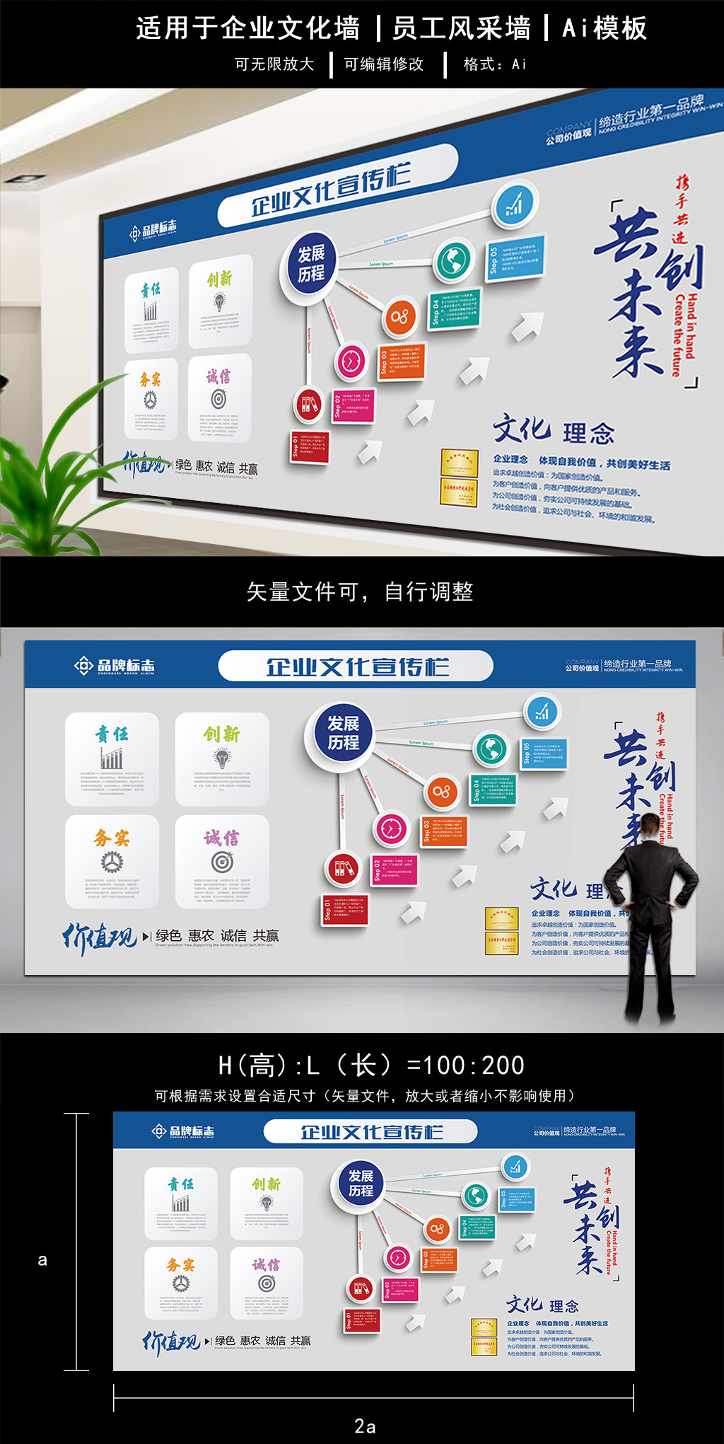 文化墙海报模板_立体造型企业发展历程文化墙模板设计